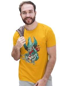 Demon- The Gamer Yellow Round Neck Cotton Half Sleeved T-Shirt with Printed Graphics
