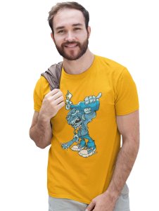 Riotous Cranium Yellow Round Neck Cotton Half Sleeved T-Shirt with Printed Graphics