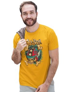 Ride Loose, (BG Yellow) Yellow Round Neck Cotton Half Sleeved T-Shirt with Printed Graphics