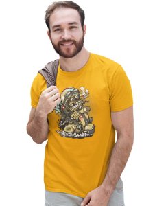 Demon- The Rider Yellow Round Neck Cotton Half Sleeved T-Shirt with Printed Graphics