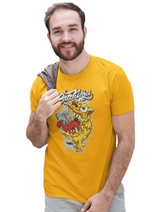 Hungry Dog Yellow Round Neck Cotton Half Sleeved T-Shirt with Printed Graphics