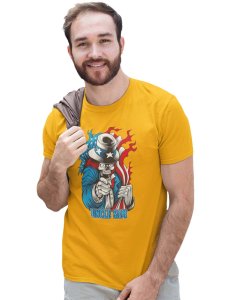 Uncle Sam Yellow Round Neck Cotton Half Sleeved T-Shirt with Printed Graphics