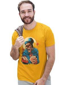 Cards Or Dices? Yellow Round Neck Cotton Half Sleeved T-Shirt with Printed Graphics