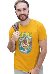 Shark Attack Yellow Round Neck Cotton Half Sleeved T-Shirt with Printed Graphics