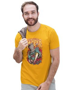 Schedule Murderer Yellow Round Neck Cotton Half Sleeved T-Shirt with Printed Graphics