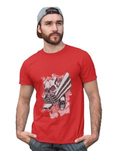 The Strange Craniums Red Round Neck Cotton Half Sleeved T-Shirt with Printed Graphics