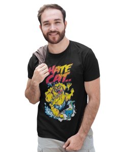 Cat Lover Black Round Neck Cotton Half Sleeved T-Shirt with Printed Graphics