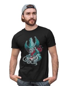 Demon- The Gamer Black Round Neck Cotton Half Sleeved T-Shirt with Printed Graphics
