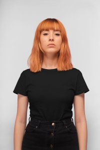 Female black colour solid tee