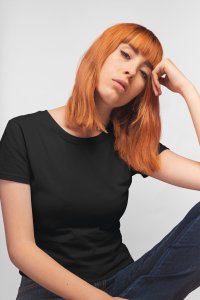 Female black colour solid tee