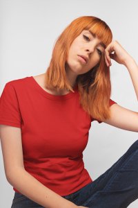 Female red colour solid tee