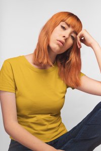 Female yellow colour solid tee