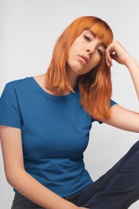 Female blue colour solid tee