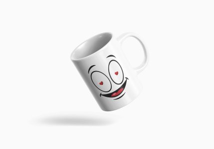 Flashing Heart in Eyes- emoji printed ceramic white coffee and tea mugs/ cups for emoji lover people