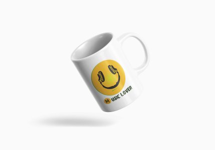 Smile with a Headphone- emoji printed ceramic white coffee and tea mugs/ cups for emoji lover people