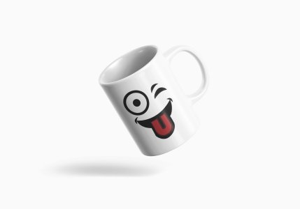 Left Eye Blink Emoji- emoji printed ceramic white coffee and tea mugs/ cups for emoji lover people