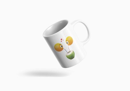 Loveable Emoji Couple Drinking Coconut Water- emoji printed ceramic white coffee and tea mugs/ cups for emoji lover people