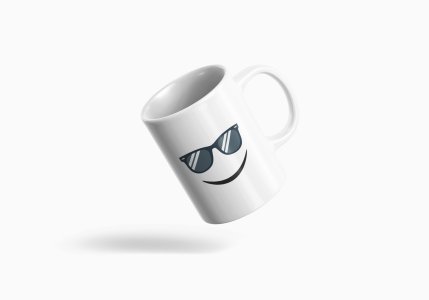 Cool Glasses, Frecky Smile Emoji- emoji printed ceramic white coffee and tea mugs/ cups for emoji lover people