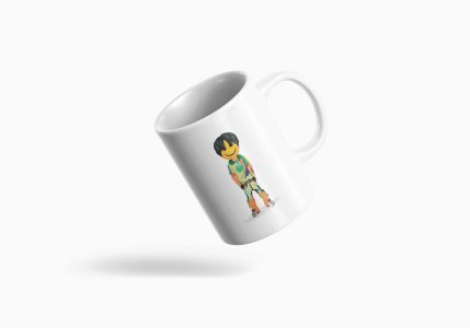 A Young Standing Emoji Boy- emoji printed ceramic white coffee and tea mugs/ cups for emoji lover people