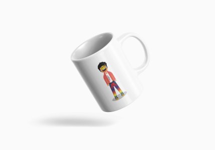 A Young Laughing Emoji- emoji printed ceramic white coffee and tea mugs/ cups for emoji lover people