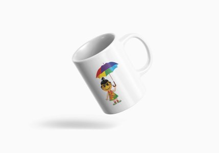 A Young Girl with Umbrella- emoji printed ceramic white coffee and tea mugs/ cups for emoji lover people