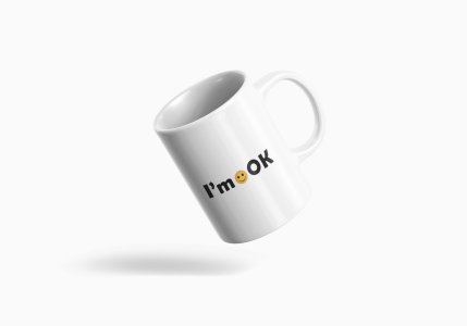 I'm OK in Text- emoji printed ceramic white coffee and tea mugs/ cups for emoji lover people