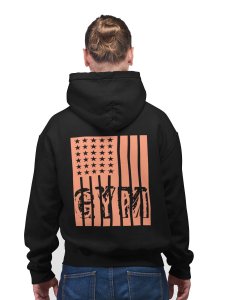 Gym Written in Front of a Flag printed artswear black hoodies for winter casual wear specially for Men