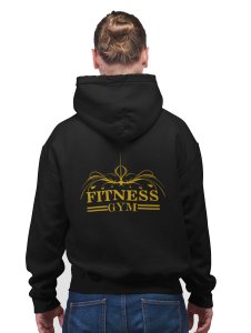 Fitness Gym, 2 Dashes (BG Golden)printed artswear black hoodies for winter casual wear specially for Men