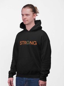 STRONG Text printed black hoodies for winter casual wear specially for Men