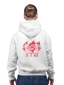 GYM Text With Fire Fist printed artswear white hoodies for winter casual wear specially for Men
