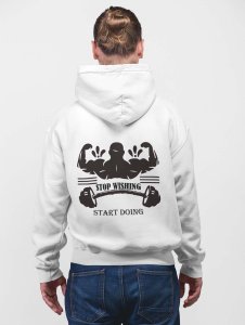 Stop Wishing Start Doing Black Text printed artswear white hoodies for winter casual wear specially for Men