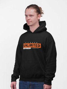 Fitness, Unlimited, Power Gym, 1 Dash (BG Orange and Black)printed artswear black hoodies for winter casual wear specially for Men