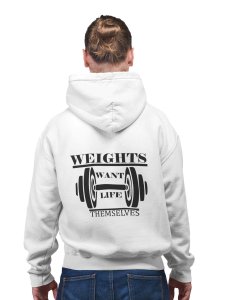 Weights Want Life Themselves printed artswear white hoodies for winter casual wear specially for Men
