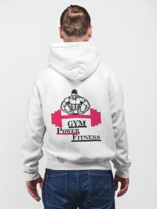Gym Power Fitness , Pink Barbell printed artswear white hoodies for winter casual wear specially for Men