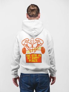 Gym Is My Happy Place  printed artswear white hoodies for winter casual wear specially for Men