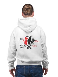I Must Go Beat Mode, No Pain, Only Gain printed artswear white hoodies for winter casual wear specially for Men