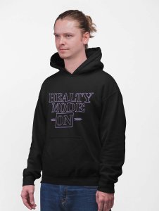 Healthy Mode On (BG Violet) printed black hoodies for winter casual wear specially for Men