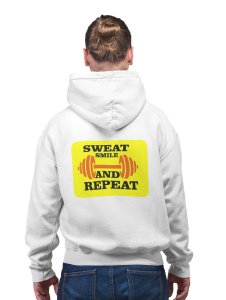 Sweat, Smile And Repeat, (BG Yellow) printed artswear white hoodies for winter casual wear specially for Men