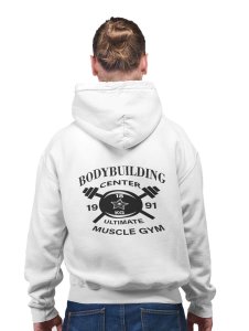 Bodybuilding Center, Ultimate Muscle Gym printed artswear white hoodies for winter casual wear specially for Men