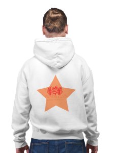 Fitness Club, Power Your Body, (BG Orange Star) printed artswear white hoodies for winter casual wear specially for Men