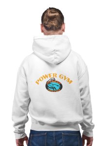Power Gym, Fitness Center, (Yellow and Orange Text) printed artswear white hoodies for winter casual wear specially for Men