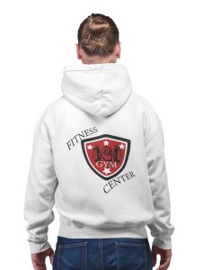 Fitness Gym Center, (BG Shield Red, Black and White) printed artswear white hoodies for winter casual wear specially for Men