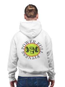 Fitness Power Full, Fist Inside Green Circle printed artswear white hoodies for winter casual wear specially for Men