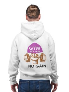 Gym, No Pain, No Gain, (White And Black Text) printed artswear white hoodies for winter casual wear specially for Men