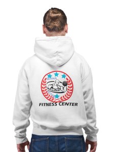 Fitness Center, Red Leaves Inside The Circle printed artswear white hoodies for winter casual wear specially for Men