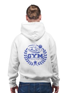 Gym, Fitness Center, Blue Leaves Inside The Circle  printed artswear white hoodies for winter casual wear specially for Men