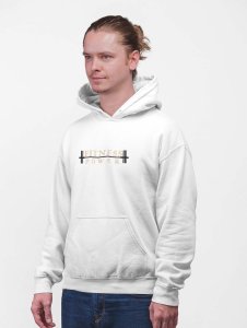 Fitness Power Yellow Text  printed artswear white hoodies for winter casual wear specially for Men