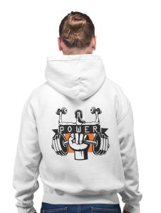 Power, Girl Lifting Weight printed artswear white hoodies for winter casual wear specially for Men