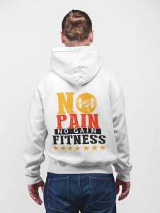 No Pain, No Gain, Fitness Text printed artswear white hoodies for winter casual wear specially for Men