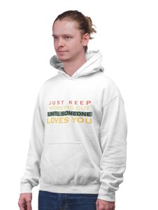 Just keep working out printed artswear white hoodies for winter casual wear specially for Men